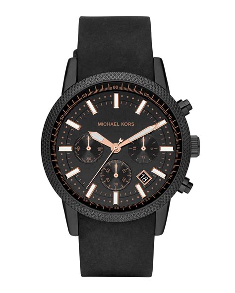 michael kors watches men's black pu chronograph watch bands|Michael Kors all black watch.